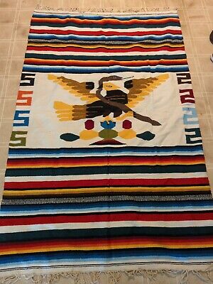 Multicolor Hand Woven South American Woven Tapestry Eagle/Snake, Approx 79' x 49