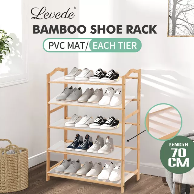 Levede Bamboo Shoe Rack Storage Wooden Organizer Shelf Stand 5 Tiers Layers 70cm