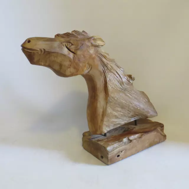Large Uttermost Natural Teak Hand Carved Wooden Horse Head Wood Sculpture Statue
