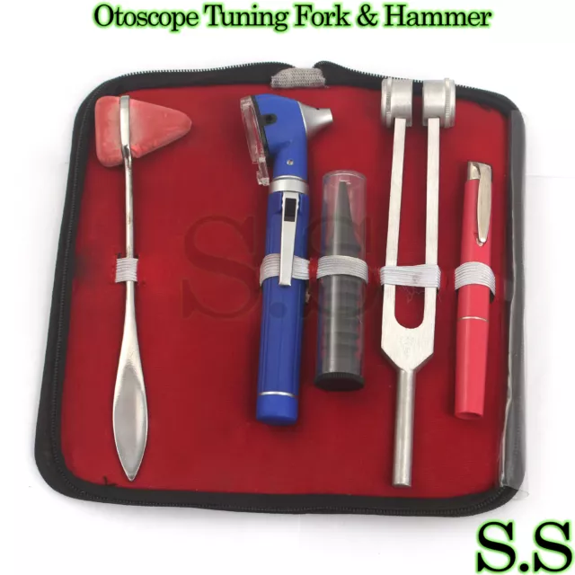 LED FIBER OPTIC Otoscope Tuning Fork C128 Taylor Hammer Diagnostic ENT SET DG-03