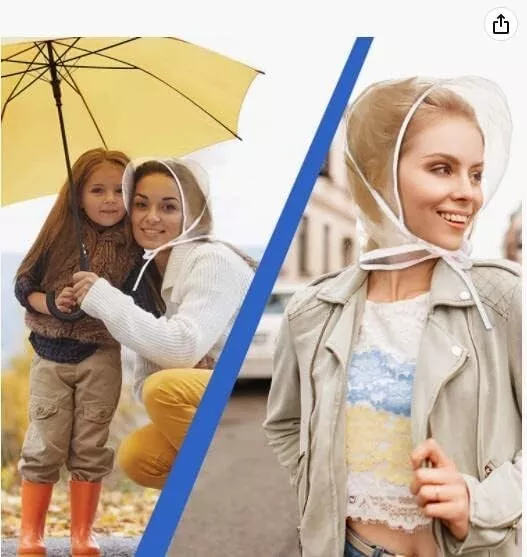 Pack 2 x Rain Bonnet Hats Clear Plastic Hat Hood  Protect Ladies Women UK