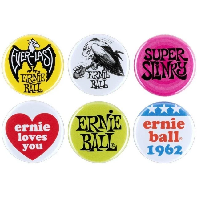 Ernie Ball Assorted Buttons Slinky Everlast Logos 1” 6pk