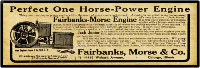 1910 Fairbanks Morse Jack Jr. Gas Engine New Metal Sign: 6" x 18" Chicago, IL