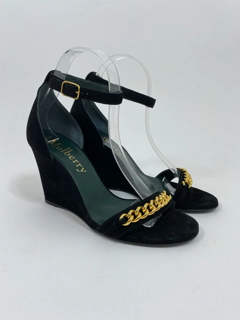 Mulberry Suede Grace Chain Wedge Sandals in Black Size 37 $595