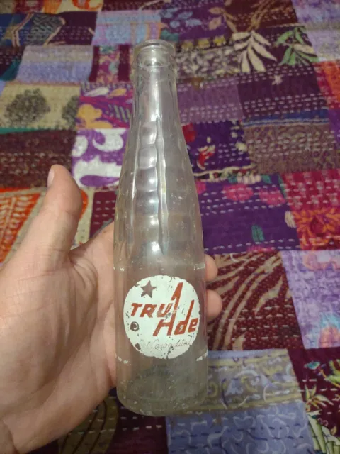 Vintage Tru-Ade Clear Glass Soda Bottle Collectible Advertising Used
