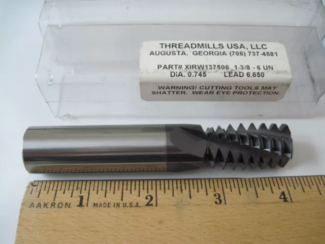 Threadmills USA Carbide Thread Mill 1-3/8-6 UN, 4" OAL, 4FL, 3/4" Shank, NEW