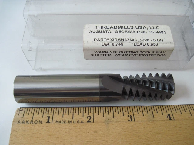 Threadmills USA Carbide Thread Mill 1-3/8-6 UN, 4" OAL, 4FL, 3/4" Shank, NEW