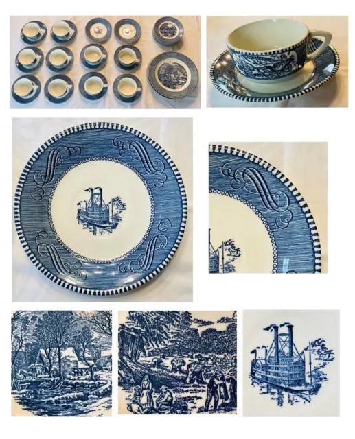 VINTAGE Royal Currier Ives Dinnerware 33-Piece Set  (1960s)