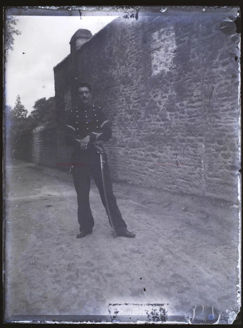 FRANCE Military Sabre Photo c1930 NEGATIVE Glass Plate Vintage Vr14L5n2