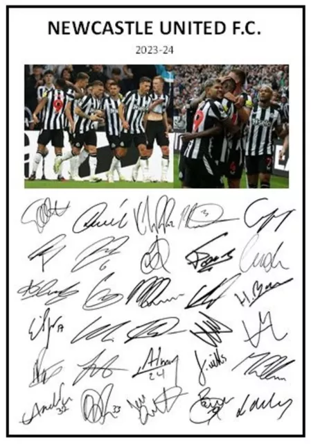 111. 2023-24 Newcastle United Signed Team Photo Sheet (PRINTED AUTOGRAPHS - A4)