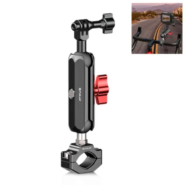 PULUZ Motorcycle Rearview Large Clamp CNC Metal Magic Arm Rod Mount