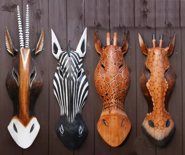 Wooden Zebra Giraffe Animal Head Home Wall Decoration 30cm Christmas Gift