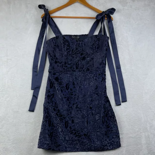 House of Harlow Dress Womens Small Revolve 1960 Damask Tie Shoulder Velvet Blue