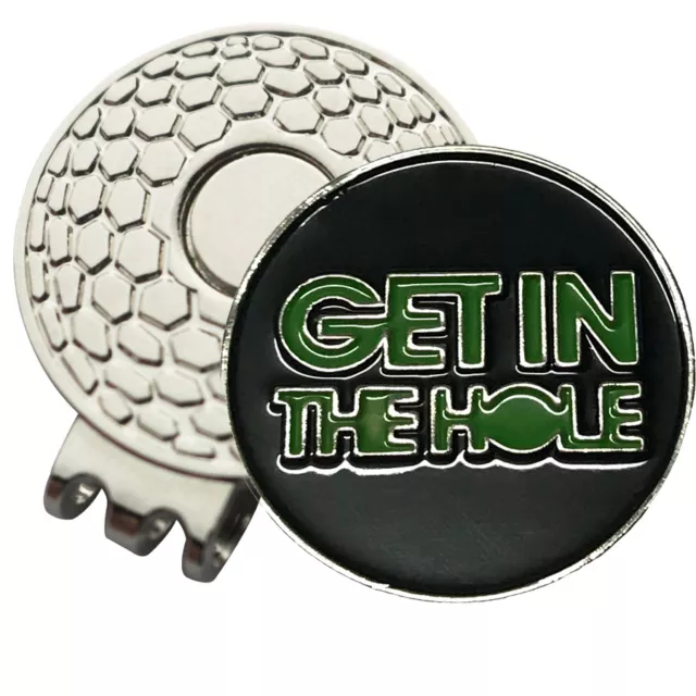 1 x New Magnetic Hat Clip & Get In The Hole Golf Ball Marker For Golf Hat /Visor