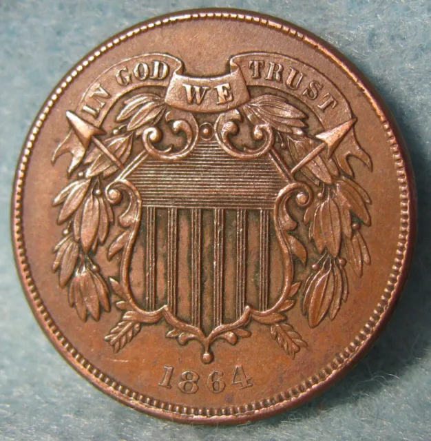 1864 Civil War Era Two Cent Piece Very Sharp High Grade Old US Coin