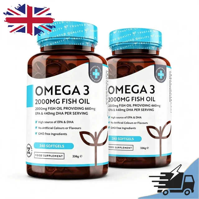 2PACK OMEGA 3 2000mg Fish Oil 240 Softgels 660mg EPA/440mg DHA Brain ...