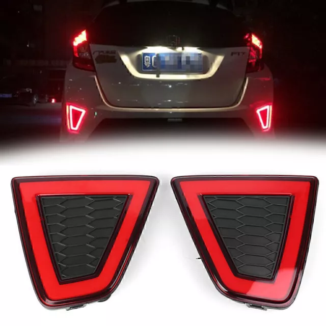 2x LED Rear Bumper Lamps Fog Brake Tail Lights For Honda Jazz Fit 2014-2015 yb