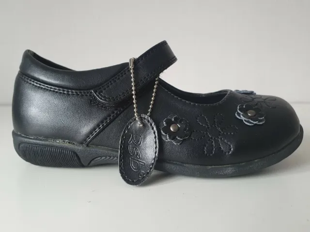 Chaussures d'école filles - faciles à utiliser - noir - sangle déchiquetée - tailles bébé Royaume-Uni 6 à Royaume-Uni 12 3