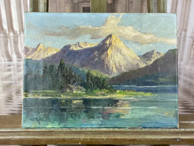 Ölgemälde Landschaft See Vor Gebirge Gemälde Signiert W. Rösch 2
