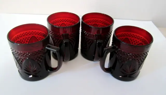Set Of 4 Cristal D’arques-Durand Antique Ruby Red Tumblers Mugs Luminarc France