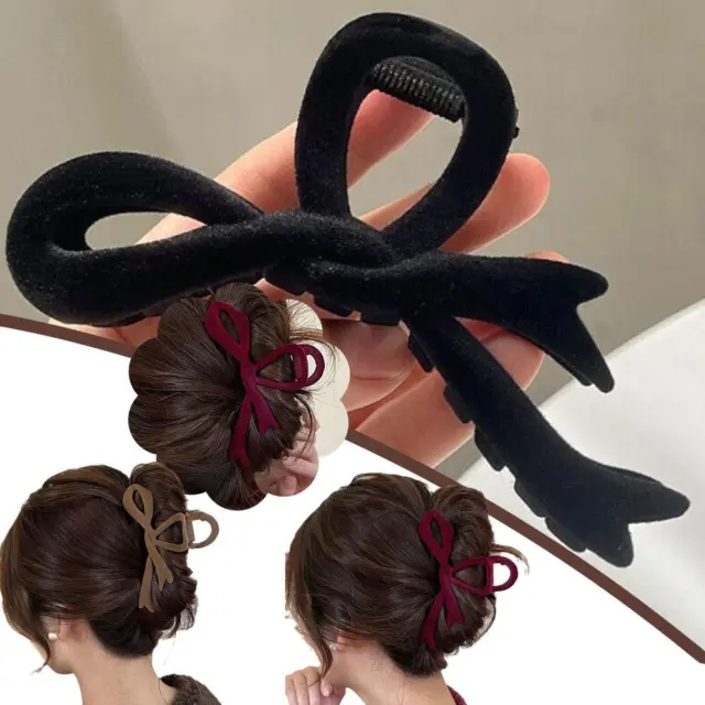 Red Velvet Bow Hair Clips Autumn Winter Women Hair Claw Clip Hair Accessories >
