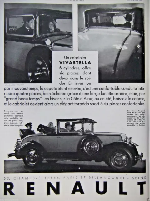 1930 Renault Le Cabriolet Vivastella 6 Cylinder Press Advertisement