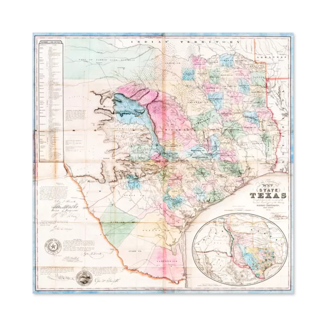 Map Antique 1849 De Cordova Texas State USA Replica Large Wall Art Print Square