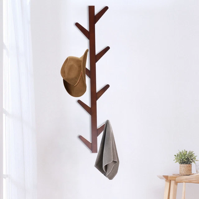 Vintage Coat Rack Bamboo Coat Hat Bag Rack With 8 Hooks Hanger Wall-Mounted