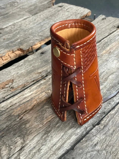 Vintage Tooled Leather Western Cowboy Wrist Cuffs / Gauntlets