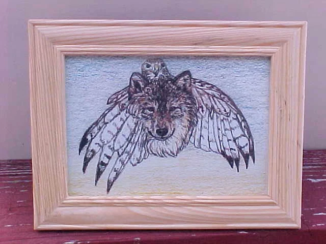 Wolf Hawk Framed Print Wood Frame Wolf Transforming Hawk 8-3/4" x 6-3/4" New