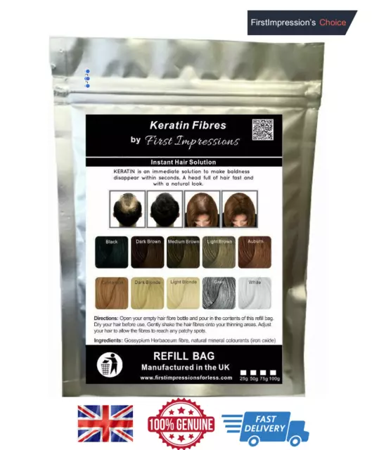 100% Natural Keratin Hair Building Fiber Refill For Hair Loss & Balding