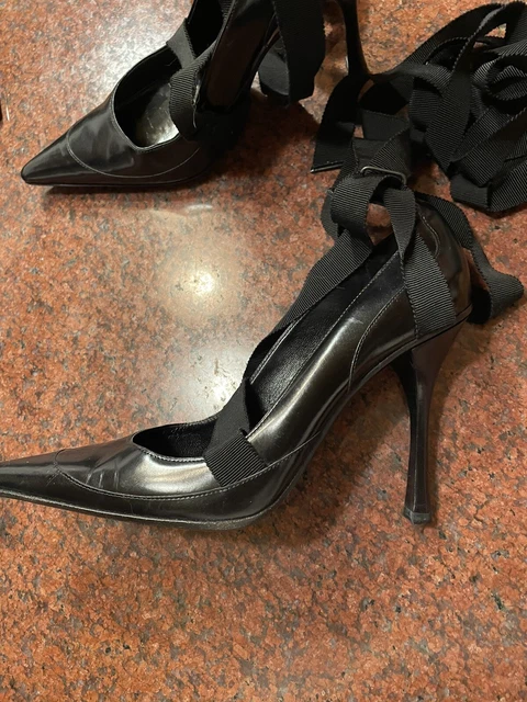 Gucci Sexy Black High Heel Pumps 38 C Ribbon Wrap Up Leg