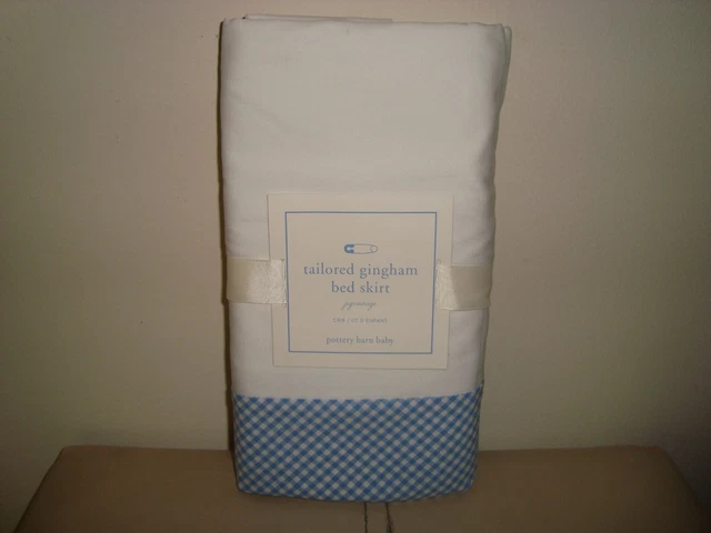 Pottery Barn Kids Tailored Gingham Crib Bedskirt Bed Skirt BLUE NEW