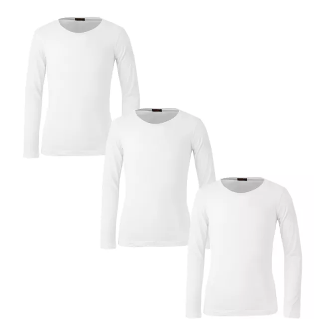 3 Pack Girls Long Sleeve Plain Basic  Cotton Top Kids T-Shirt Tops Crew