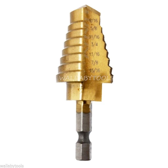 8 Steps 9/16" to 1' Titanium Step Drill Bit HSS Cobalt Unibit Tool 4 Sheet Metal