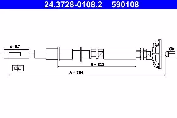 ATE Câble D 'em Brayage Convient pour VW Caddy Golf Jetta 24.3728-0108.2