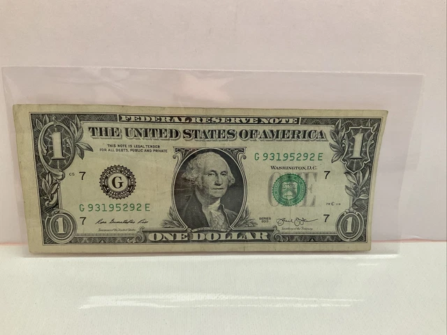2013 Series G District E Run FW Print $1 Off Center Cutting Error One Dollar