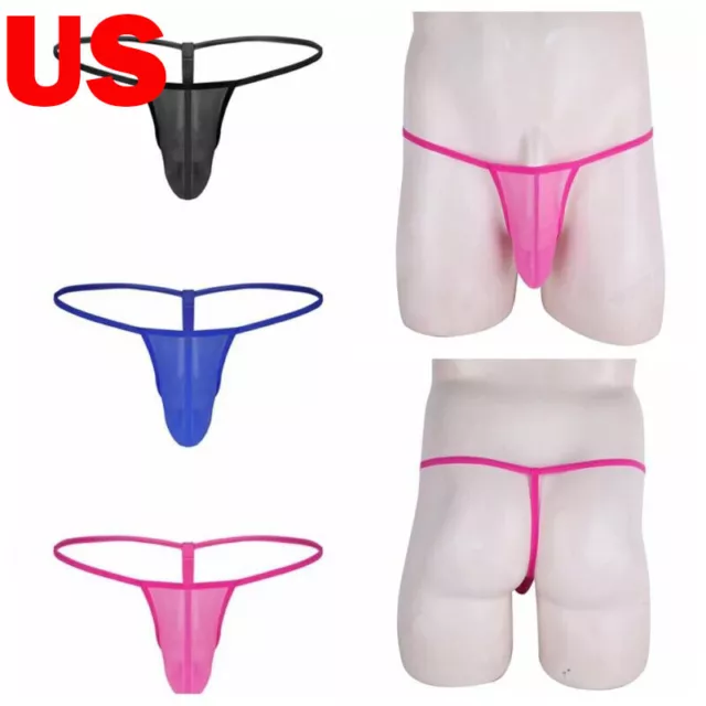 US Mens See Through Mesh Bulge Pouch G-string Thong Low Rise Briefs Underwear