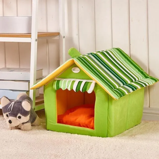 Portable Indoor Pet House, Striped Brown, Green, Yellow and Pink Available
