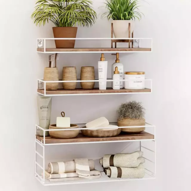 Cubilan Decorative Wall Shelf 16.2"Wx5.9"D Floating w/ Paper Basket Wood White