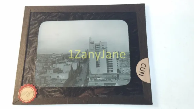 CUN Glass Magic Lantern Slide Photo AERIAL VIEW OF CITY STREET AND BUILDINGS