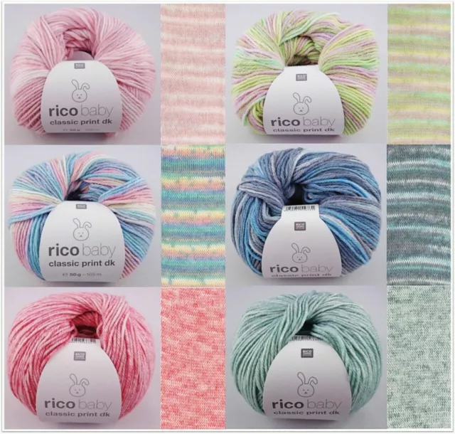 50g Rico Baby Classic Print dk Wolle Garn zum Stricken Häkeln GP 65,80€/1kg