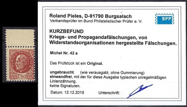 DA2090)) Propagandafälschung Mi 42a** vom Oberrand mit KB Pieles BPP