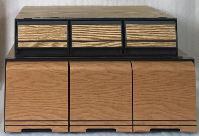 Vintage 3 Drawer Compact Disc & Cassette Storage Box Lot MC CD Woodpanel Effect