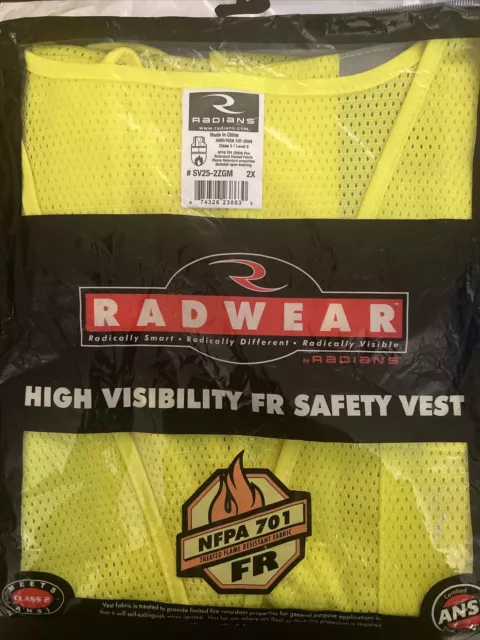 RADIANS CLASS 2 High Visibility SAFETY VEST POCKETS SV25-2ZGM 2X Fire Retardant