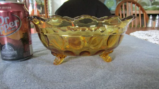 Antique King & Sons Amber Inverted Thumbprint Oval 8" Footed Bowl