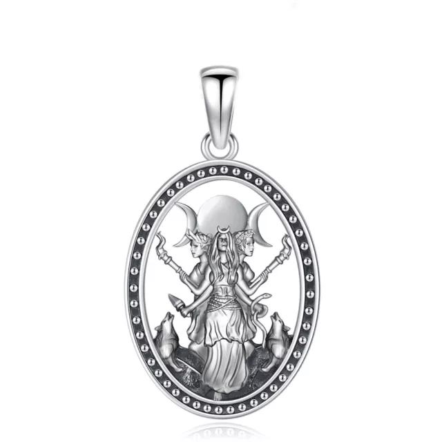 Triple Moon Goddess Hecate Pendant 925 Sterling Silver with Canine Companions