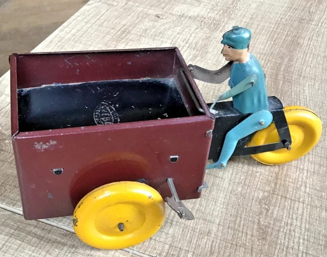Ancien Triporteur Miniature Vebé - Jouet En Tôle Sérigraphiée - France