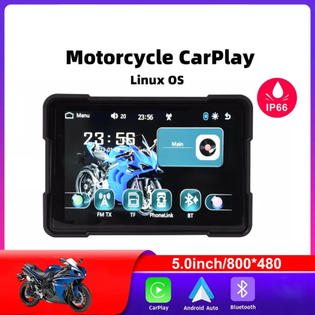 Waterproof Portable Motorcycle 5'' Touch Screen Wireless CarPlay / Android Auto