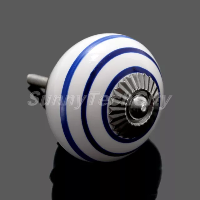 2X Ceramic Navy Stripe Ball Door Cupboard Cabinet Wardrobe Pull Knobs Handles 2
